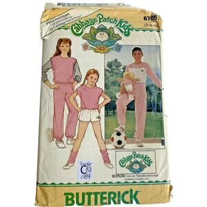 Vtg 80s Butterick Pattern 6705 Cabbage Patch Top Vest Shorts Transfers Sz 7-8-10